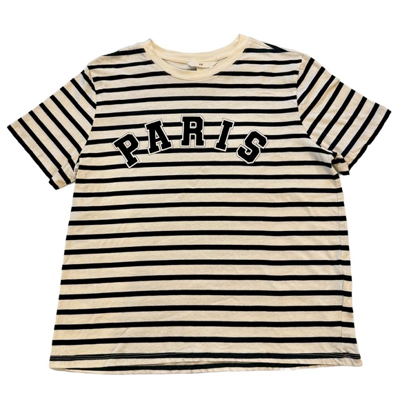 H&M Tops - H&M Black and Cream Paris Stripped Tee